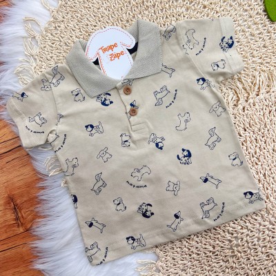 Conj. Camiseta Gola Polo Happy Friend e Bermuda - Areia e Marinho